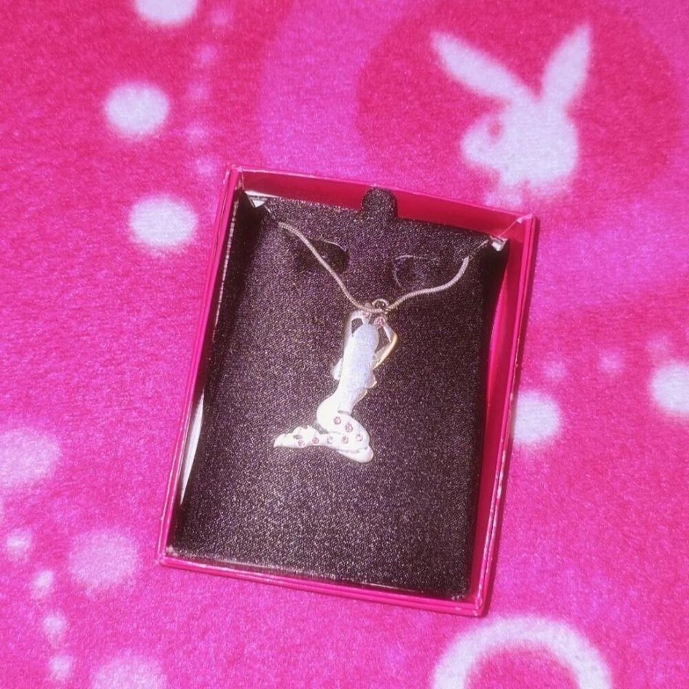 Playboy Playmate Silver Necklace- Playboy Bunny Girl With Pink Gems